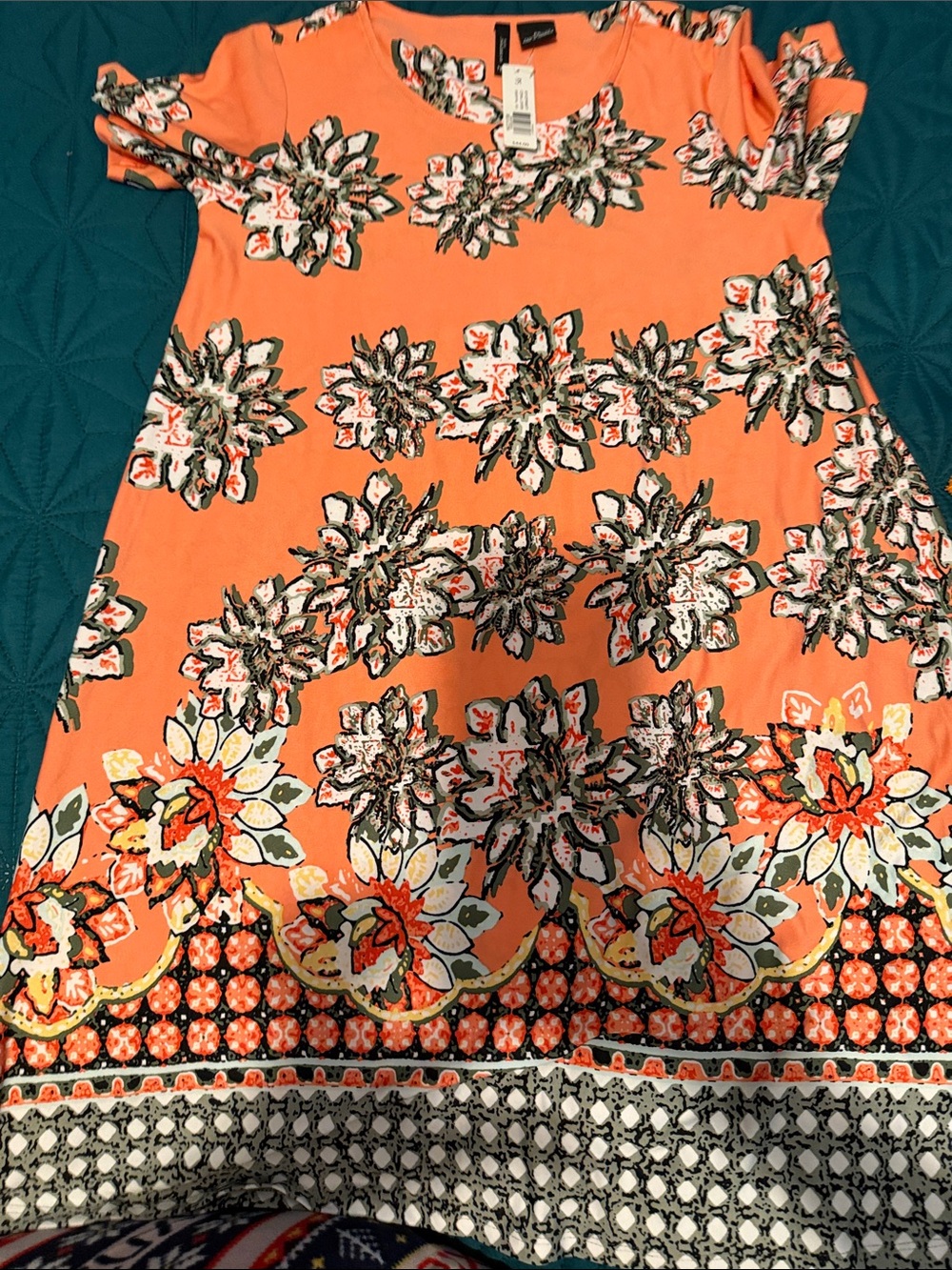 NDI Coral Orange Floral Midi Dress